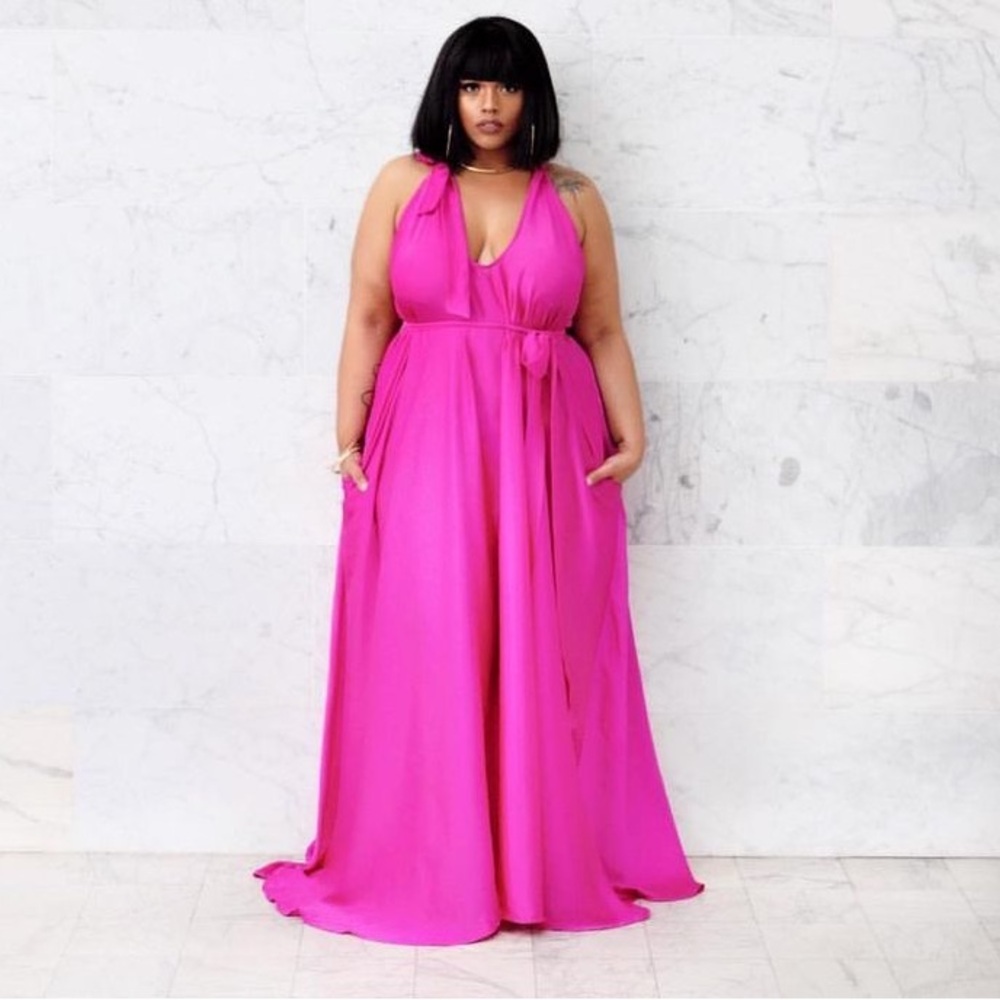 Zelie for She First Kiss Maxi Dress in Hot Pink